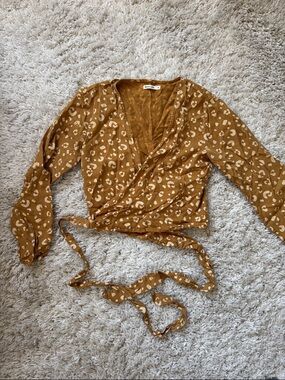 Marine Layer Mustard Wrap Blouse with Cream Leopard Print
